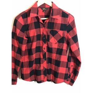 L.L. Bean Women Shirt  4 Red Black Lumberjack Plaid Cotton Button Up Camp